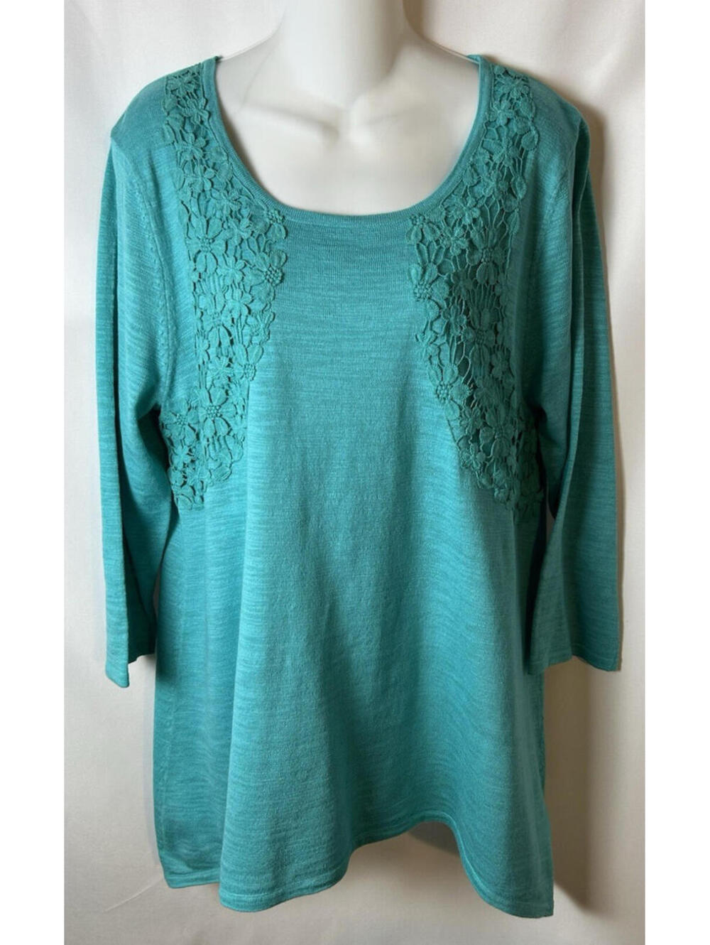 Carson Kressley Sharkbite Hemline Scoop Neck Turquoise Sweater  Size XL   NWT